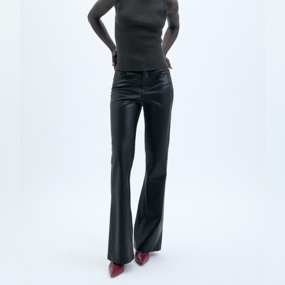 Zara Vegan Leather Boot Cut Pants Large - Picture 1 of 9